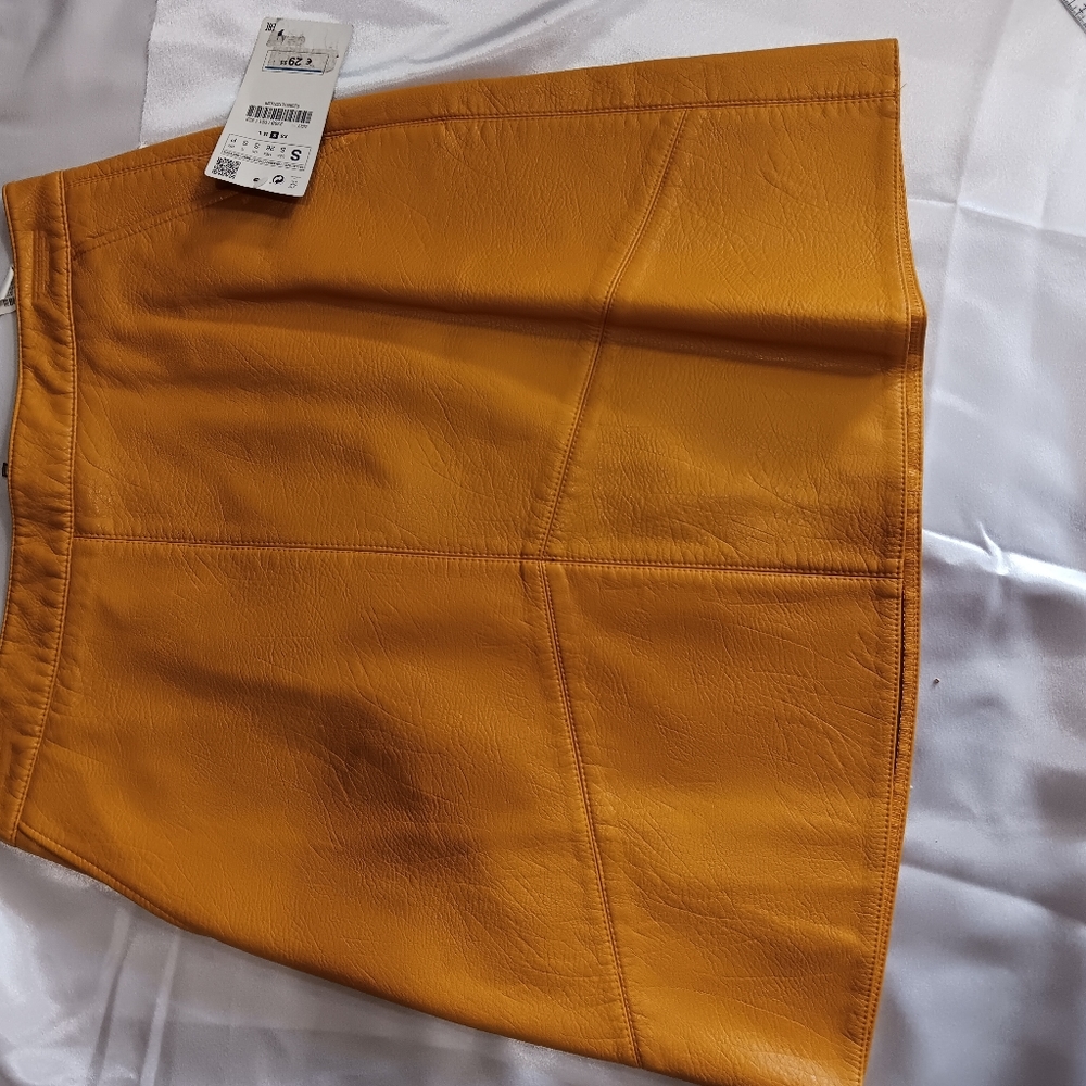 Mustard Colored Faux Leather Skirt